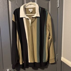 THREE Arizona Jean Co, St John’s Bay, Goodfellow Striped Long Sleeve Polo Shirts